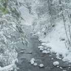 USA, Pennsylvania, Delaware Water Gap. Stream and winter forest. Art Print